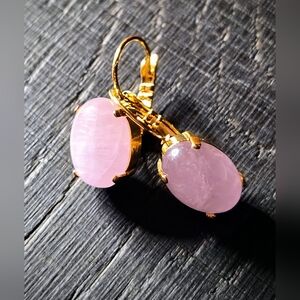 Genuine Pink Kunzite Stones In Gold Plated Drop Earrings to Open the Heart